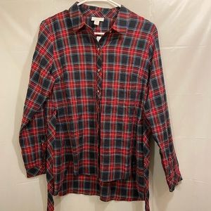 J. Jill Plaid Tie Front Long Sleeve Shirt Size S